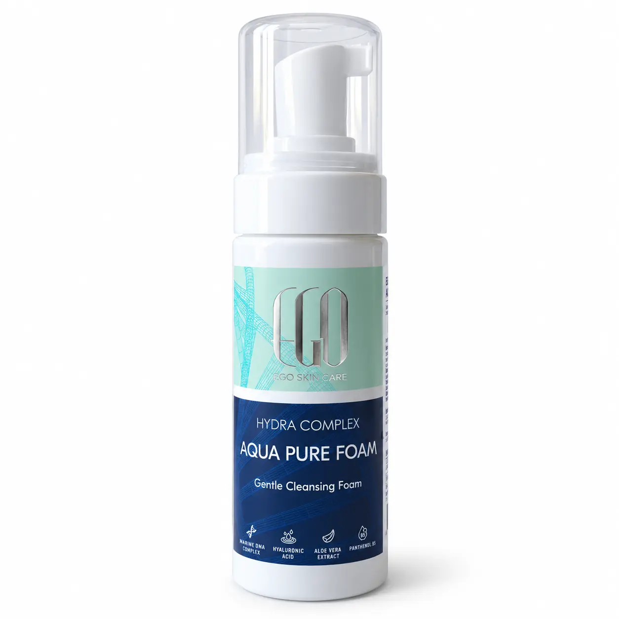 Cleansing Foam, част от премиум серията EGO Skin Care HYDRA COMPLEX. Формулата е доста по-богата от обикновена почистваща пяна: - Marine DNA Complex; - високо- и средномолекулна хиалуронова киселина; - пантенол; - алое вера; - глицерин.